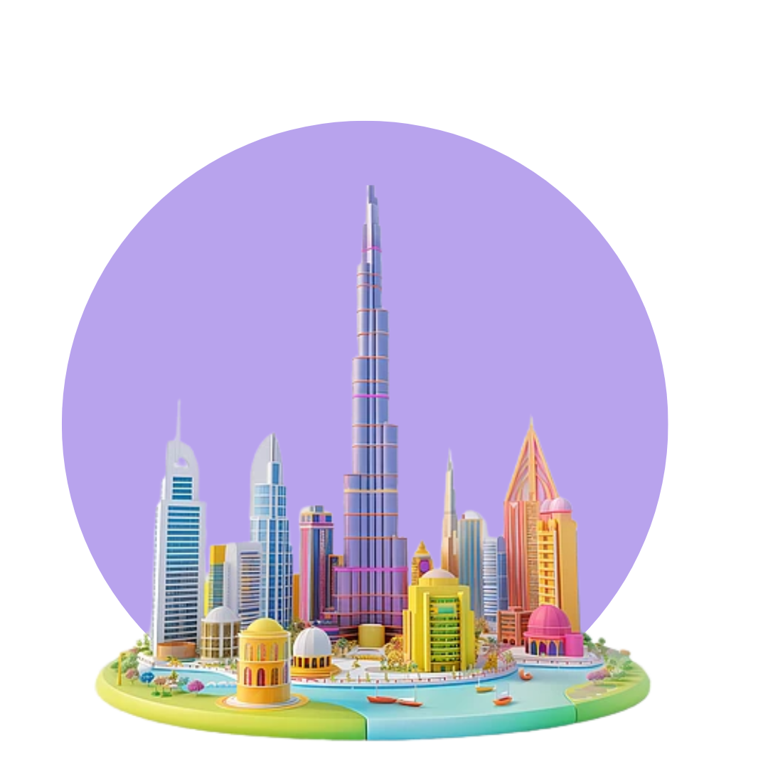 3D illustration of the Dubai skyline